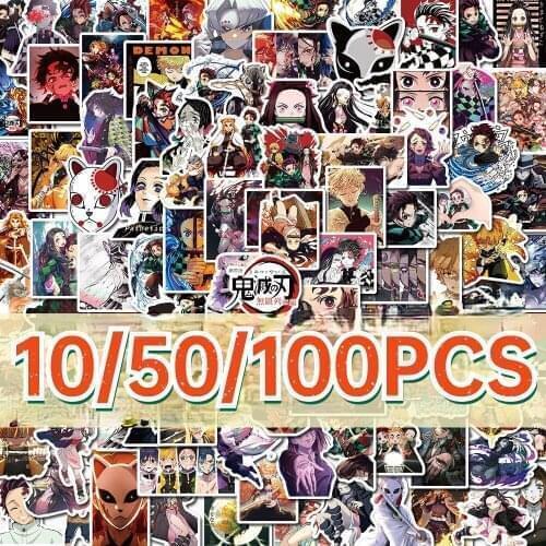 10/50/100PCS Japan Anime Demon Slayer Sticker Trolley Case Water Cup Skateboard Decoration Waterproof Graffiti Toy