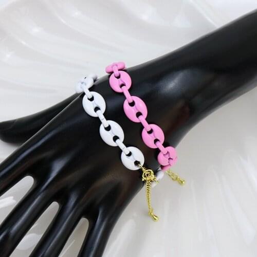 10 Pcs Pig Nose Bracelet Chain Mix color Paint charms Bracelet Bead Colorful Gold chain Bracelet Jewelry Bracelet 51910