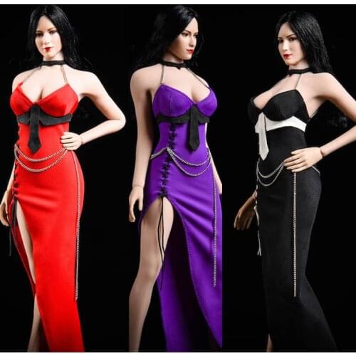 1/6 Female soldier clothes red sexy Low-cut Sling dress black Backless party skirt for 12 inch Jiaou doll TBLeague Figure Body