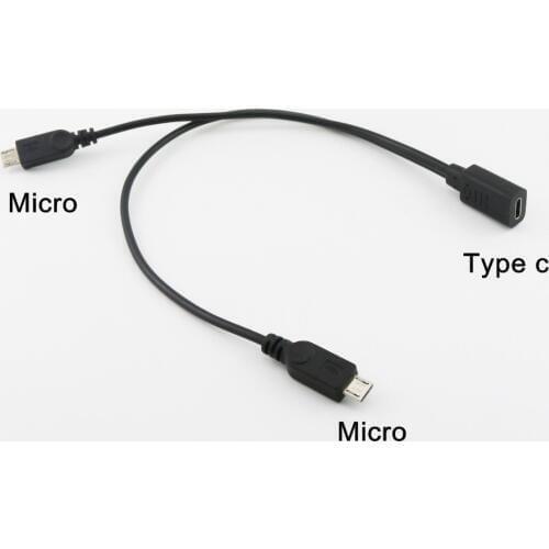 1x USB 3.1 Type C Female Jack to Dual Micro USB Male Plug Y Splitter Data Charging Connector Cable 20+30cm