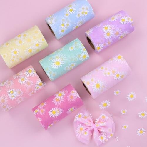 25yards 8cm/10cm/12cm Small Daisy Flower Yarn Organza Ribbon DIY Gift Packing Headwear Hair Bow Accessories Wedding Party Decor