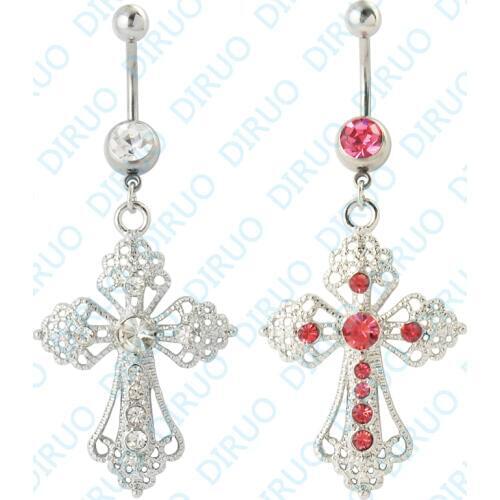 5pcs/lot Wholesale 2 Color Cross Dangle Ring Navel Ring Belly Button Ring Body Jewelry