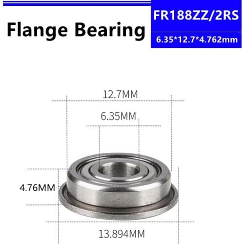 50pcs/100pcs FR188ZZ 6.35*12.7*4.762mm fr188 flange deep groove ball bearing FR188-2Z Flanged shielded bearing FR188-2RS FR188RS