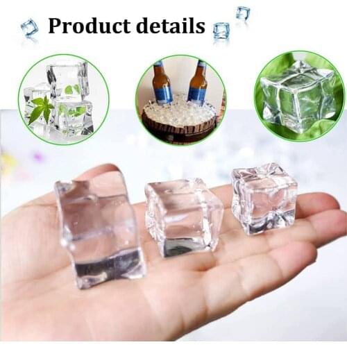 50Pcs Fake Ice Cubes Reusable Artificial Clear Acrylic Crystal Cubes Whisky Drinks Display Photography Props Wedding Party Decor