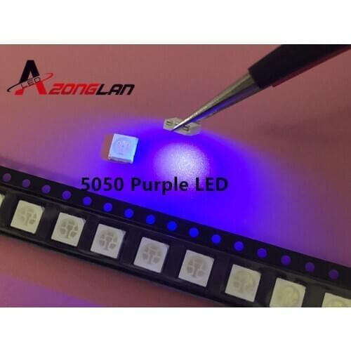 50pcs Ultra Bright 5050 LED SMD Purple UV Chip Surface Mount 20mA Light-Emitting Diode LED SMT Bead Lamp Light DIY Practice