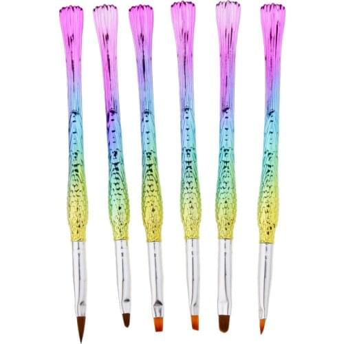 6 Piece Mermaid Tail UV Gel Polish Nail Art Drawing Painting Pen Brushes Professional Set