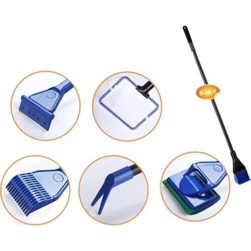 Aquarium 5 in 1 Tank Clean Set Aquarium Cleaner Fish Net Scraper Sponge Cleaning Tool Kit Algae Fish Tank
