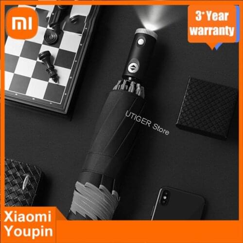 Xiaomi Automatic Non-automatic Umbrella With Reflective Stripe Reverse Led Light Umbrella Three Folding Inverted 10 Ribs Travel