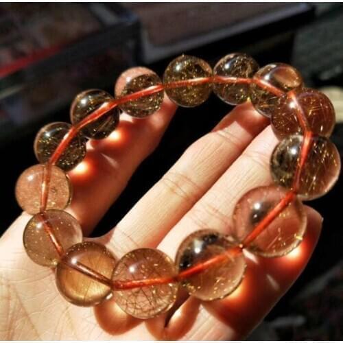 Free shipping Noble jewelryset 15.5-15.8mm Natural Rutilated Quartz Crystal stone Beads Bracelet 72g