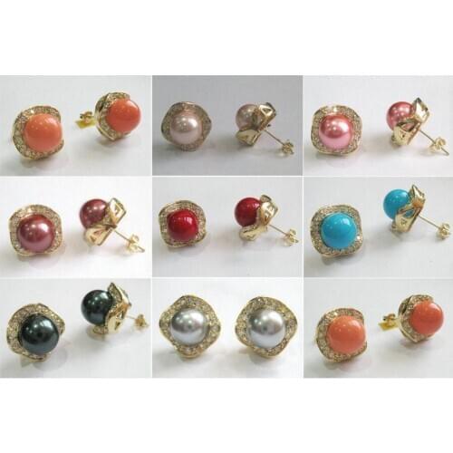 Free Shipping wholesale New arrival -18GP Elegant 10mm china south sea shell pearl earring -8 color