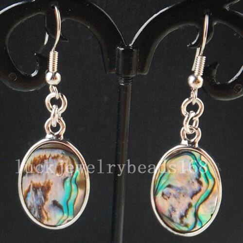 Free Shipping Women Fashion Jewelry New Zealand Abalone Shell Oval Beads Earring Pair C3498