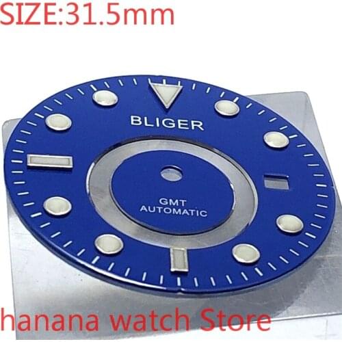 BLIGER dial size 31.5mm premium watch parts blue dial mens watch night dial, suitable for Miyota-DG-2813-3804