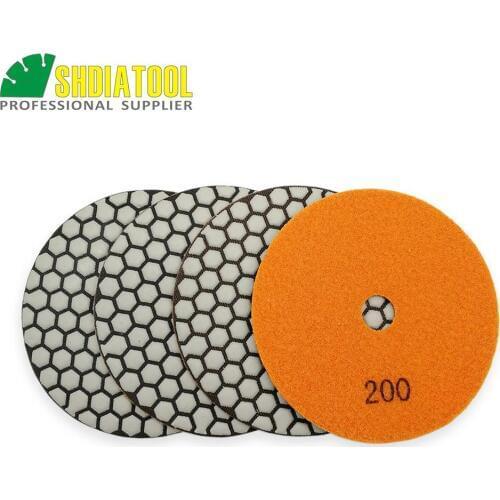 SHDIATOOL 4pcs 125mm #200 dry sander disc Sanding granite marble ceramic Resin bond diamond flexible polishing pads Polisher
