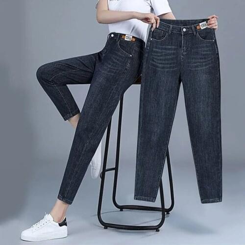 Vintage High Waist Harem Jeans Women Spring Summer Thin Ankle-Length Pants 2021 Casual Large Size Straight Denim Trousers 27-33