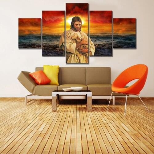 Home Decor Canvas 5 Pieces Religious Jesus Poster Modern Print Paintings Building Wall Artwork Modular For Living Room framework