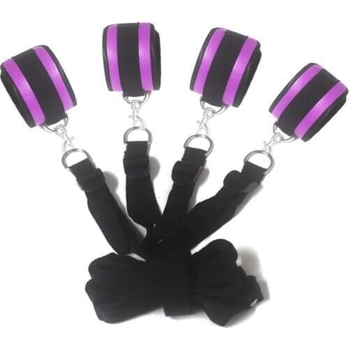 Hot Erotic Violet Leather Under Bed Restraint System Bdsm Bondage Strap Handcuffs Ankle Cuffs Accessories sex toys for couples