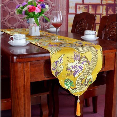 Chinese classical silk tred able runner yellowtable runner linen200cm table runner rose gold table runner