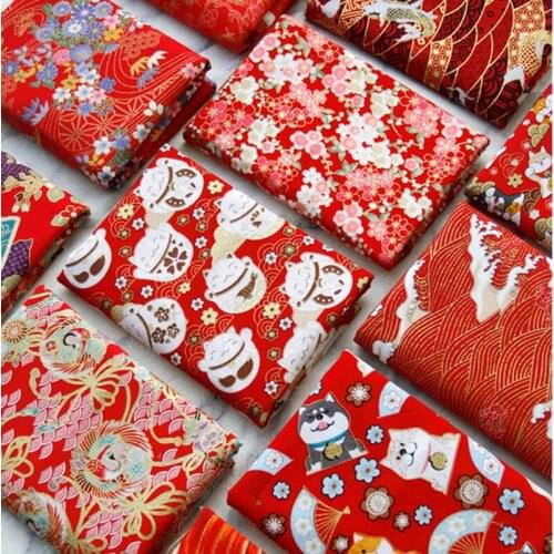 Chinese Style Red Bronzing Cotton Fabric For Sewing Tablecloth Pillowcase Coin Purse Material Party Decoration Cloth