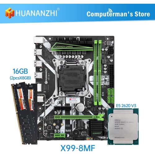 HUANANZHI X99 8M F X99 Motherboard combo kit set LGA 2011-3 CPU Intel XEON E5 2620 V3 Memory 2*8G DDR4 NON ECC 2400 M.2 NVME USB