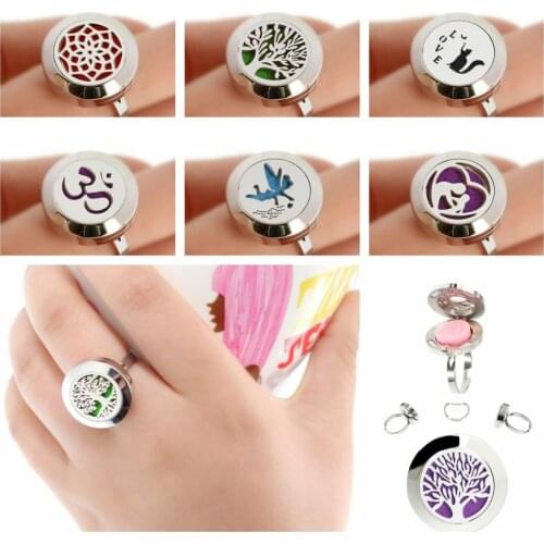 20mm Tree of Life Mom gift Diffuser Locket Ring Essential Oils 316 L Stainless Steel Perfume Locket Ring size adjustable 10 pads