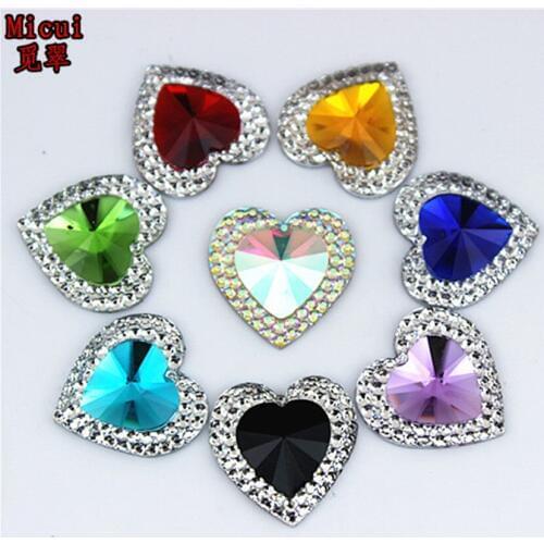 Micui 50pcs 16mm Dual color Heart Resin Rhinestone Crystal Flat Back Stone for Wedding Decoration Scrapbooking crafts MC472