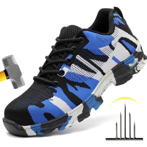 Men Breathable Work Sneakers Steel Toe Cap Work Safety Shoes For Men Safety Boots Anti-Puncture Indestructible Work Shoes Male