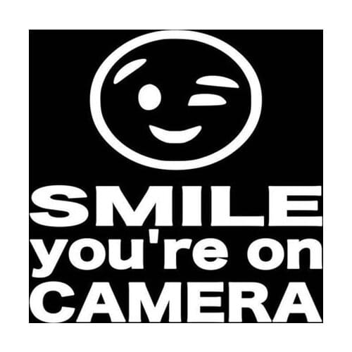 Black/Sliver Smile You're On Camera Car Sticker Simple Silhouette Removable Waterproof Rear Window Decor S1094