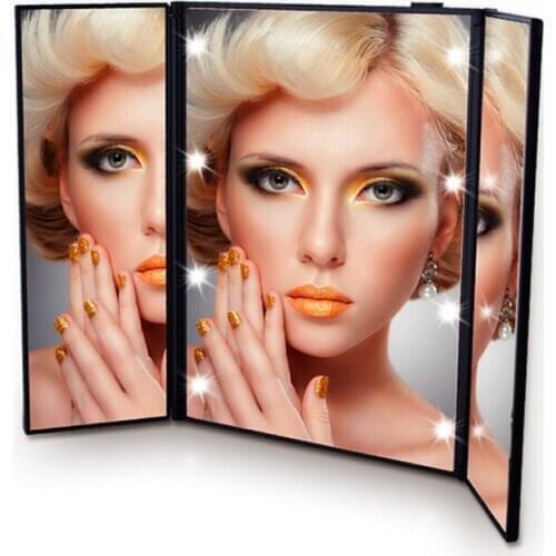 Desktop Three-sided Folding LED Light Makeup Mirror 8PCS LED Dressing Light Make Up Mirror Portable Table Mirrors Gift To Girls