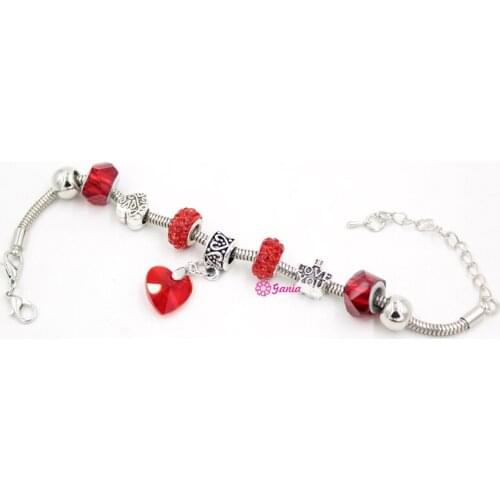 New Arrival Fashion Jewelry Bracelet Red Crystal Beads I Love You Love Heart Charm Bracelets for Women Valentine Gift Jewelry
