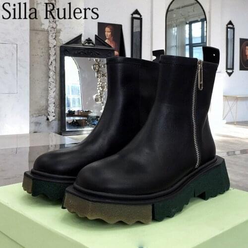 New AutumnThick Sole Zip Martin Boots Woman Genuine Leather Round Toe Ankle Boots Woman Motorcycle Boots For Woman 2021