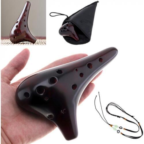 Ocarina 12 Holes Alto ToneC Ocarina Flute Ceramic Musical Instruments Professional Smoked Burn Woodwind Instruments