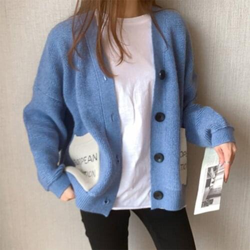 Fall Winter New Thick Warm Soft Knit Printed Cardigans Sweater Casual Fashion Long Seleeve V-Neck Women Long Loose Sweater