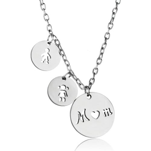 Stainless Steel Mom With A Son A Daughter Circle Pendant Family Love Necklace Mommy Mum Mothers Day Birthday Party Xmas Gifts