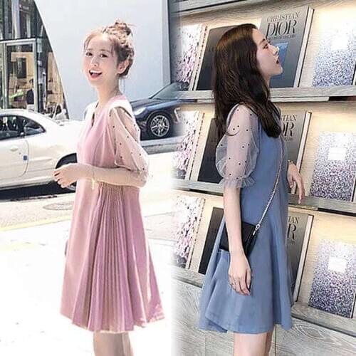 Pregnant womens summer pleated patchwork dress 2020 new summer fashion loose Chiffon pregnant clothes summer big size clothes