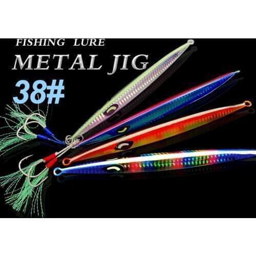 Metal Jig Lure 150g200g 250g300g Assist hook Winter Fishing Fast Fall Sinking Luminous bait Tuna Lead Fish Deep Sea Fishing Lure