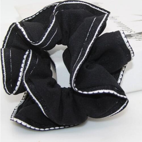 Furling Girl 1pc Soild Chiffon Hair Scrunchies with Striped Trim Women Ponytail Holder Quality Fabric Hair Scrunchies