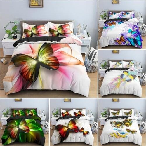Beautiful Butterfly Pattern Duvet Cover Bedding Set 3D Colorful Prnted Quilt Covers With Pillowcase King Queen Size Home Textile