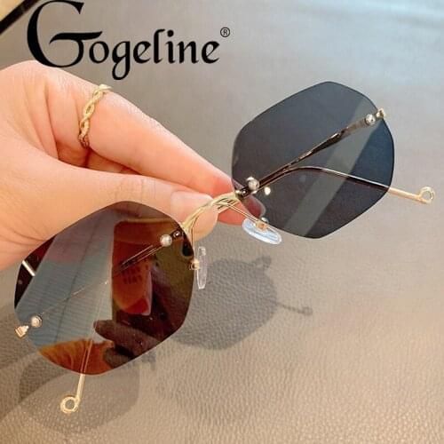 Retro Rimless Sunglasses Women Brand Designer Fashion Irregula Sun Glasses Shades Cutting Lens Ladies Metal Frameless Eyeglasses