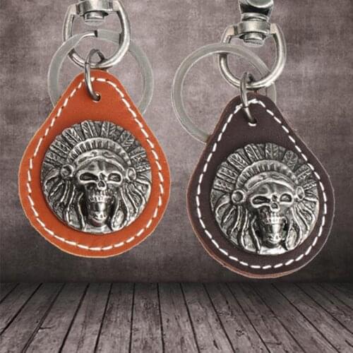 Punk Gothic Vintage Indian Skull Keychain Pendant Charm Rock Ethnic Skeleton Head Key Chain Bag Accessories Key Ring Jewelry