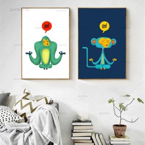 Yoga Monkeys Cute Cartoon Animals Print Poster Frameless Canvas Painting for Kids Room Home Decor Wall Pictures Quadro Art Craft