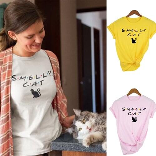 Summer Women T-Shirt Smelly Cat Printed T Shirt Funny Shirts Girl Female Aesthetic Top Tumblr Clothes Ropa De Mujer Graphic Tees