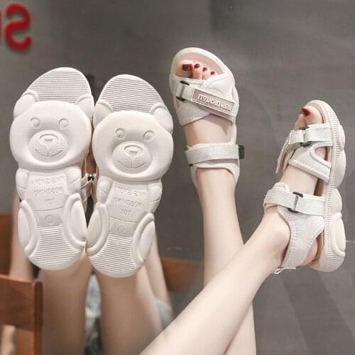 Womens Sandals 2020 Summer New Korean Version of The Wild Flat Sports Shoes Sandals Net Red Bear Bottom Beach Shoes Women