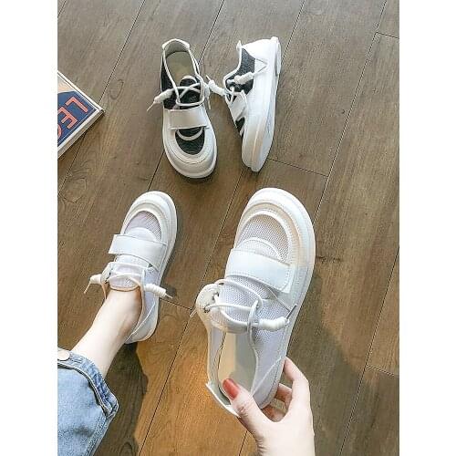 Female 2021 spring and autumn new casual simple big head canvas shoes flat breathable net shoes net red same style