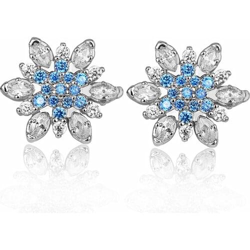 Chic Snowflake Flowers Austrian Crystal Stud Earrings for Women 18k White Gold Filled Jewelry Trendy Accessories Christmas Gifts