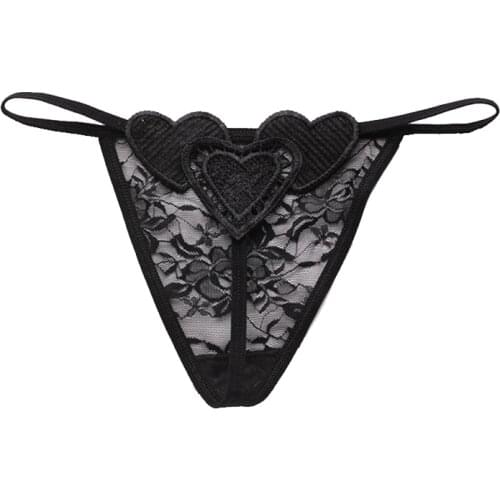 Women Lace Underpants Heart-Shaped Sexy Thong Female Temptation Lingerie T Pants Transparent Erotic Panties