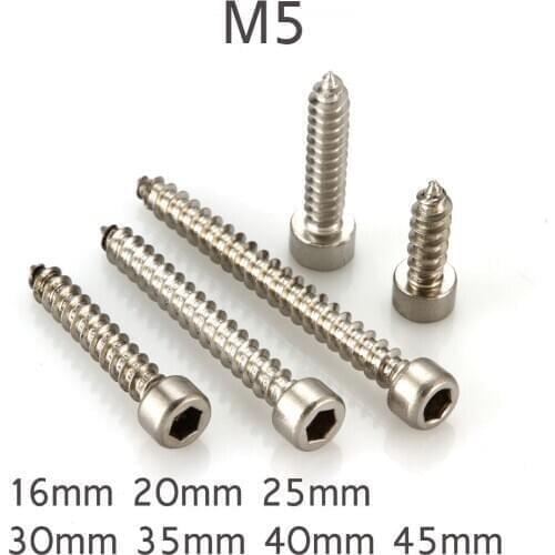 20pcs M5 Round Head Hex Socket Self-tapping Screw 304 Stainless Steel Self Tapping Screw 16-50mm