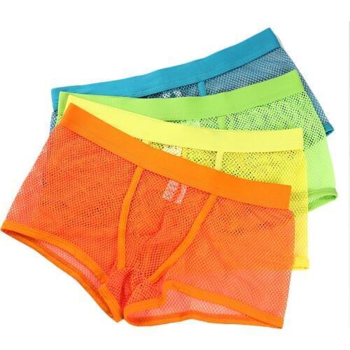 4PCS/LOT Male Underwear Sexy Hollow Out Boxer Shorts Men Underwear Lingerie Breathable Homme Cueca Boxershorts Trunks Underpants