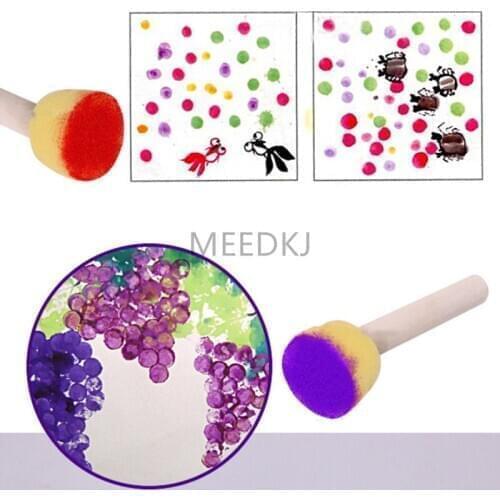 5Pcs/ set of early childhood education DIY kindergarten graffiti tools painting brush round wooden handle sponge painting brush