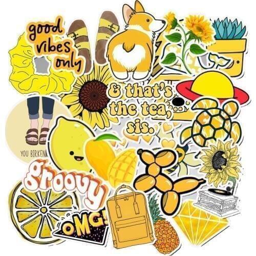 50 PCS Fashion Cartoon Yellow Computer Stickers DIY Suitcase Laptop Waterproof PVC Decor Sticker For MacBook Notebook