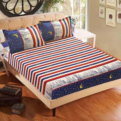 54 3pcs Bed Sheet With Pillowcase Blue Flower Printed Bed Linen Queen Mattress Covers Fitted Sheet Sets With Elastic